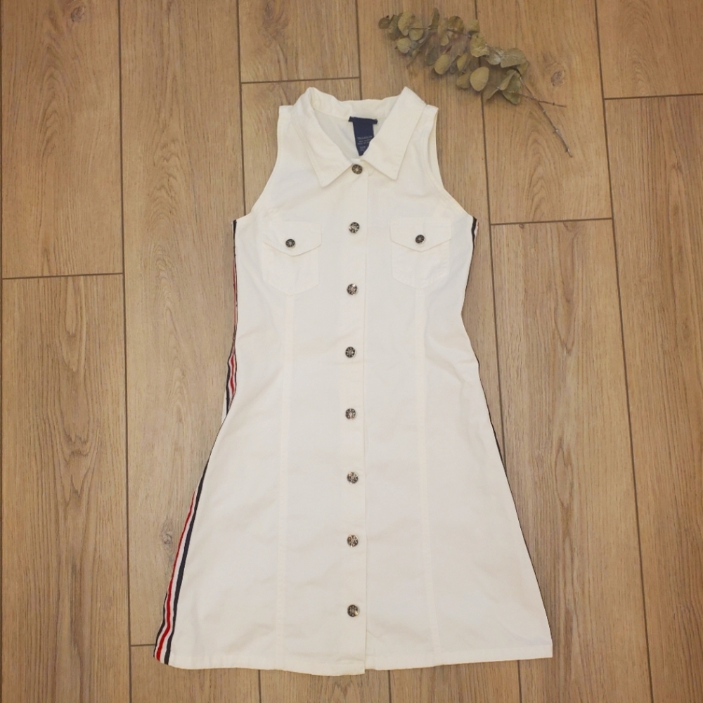 Vintage! PISTACHIO bright white sleeveless denim dress